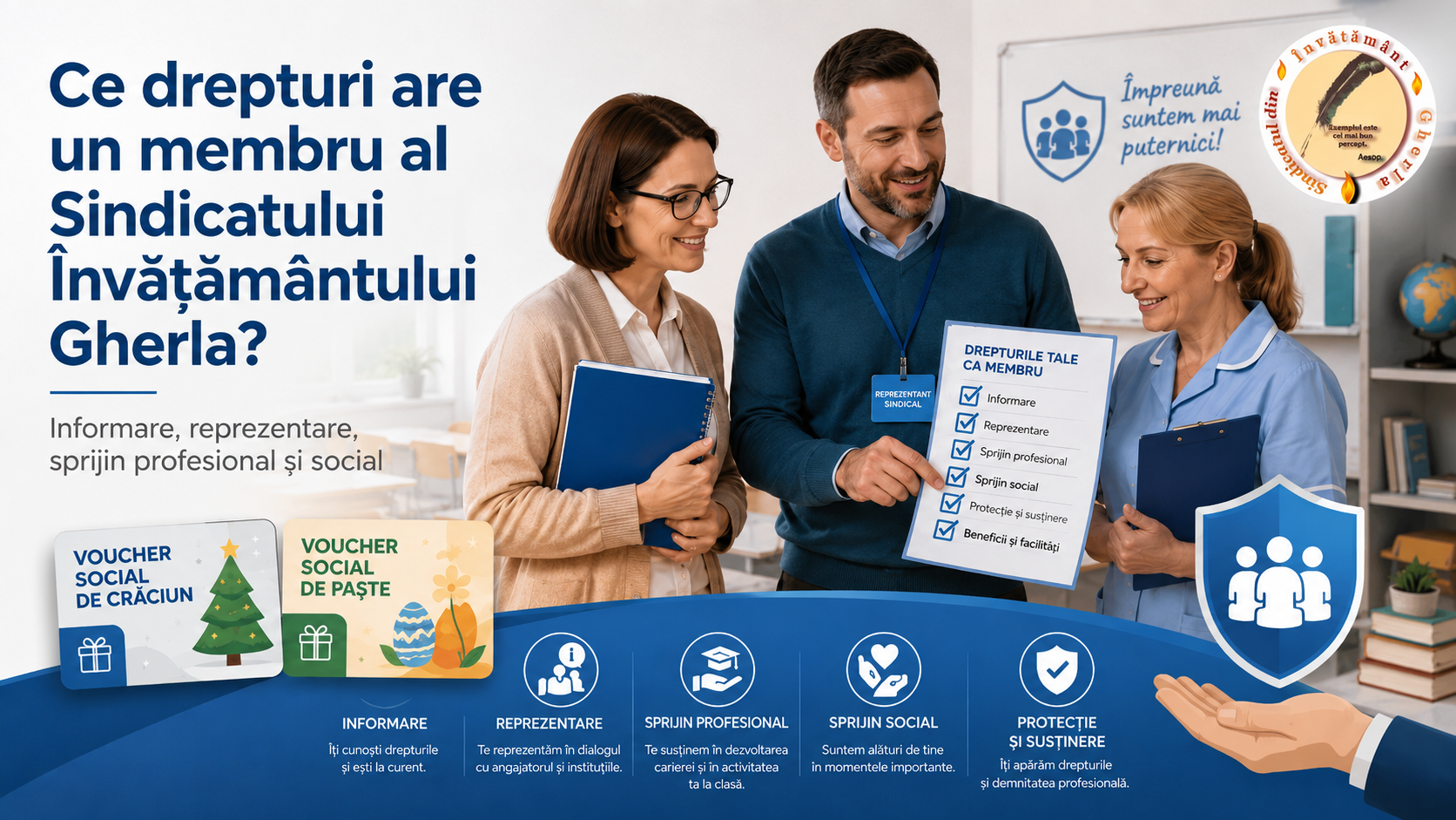 Membri Sindicatului din Învățământ Gherla și drepturile acestora în cadrul organizației sindicale